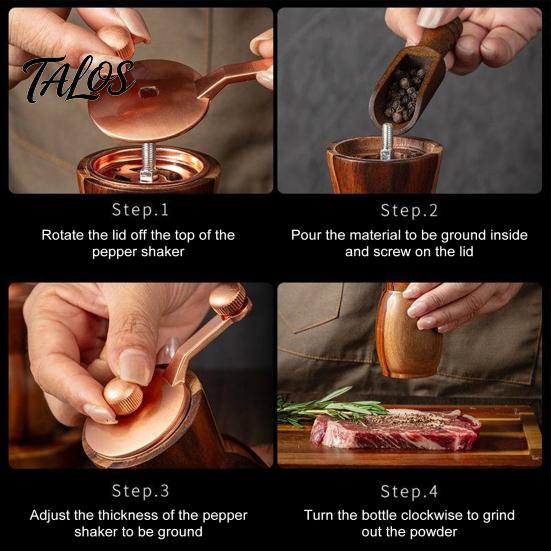Acacia Wood Pepper Mill Manual Grinder Modern Hand-Cranked with Body Ceramic Blade Herb Metal Handle Blades Retro Salt for Kitchen Spice Container