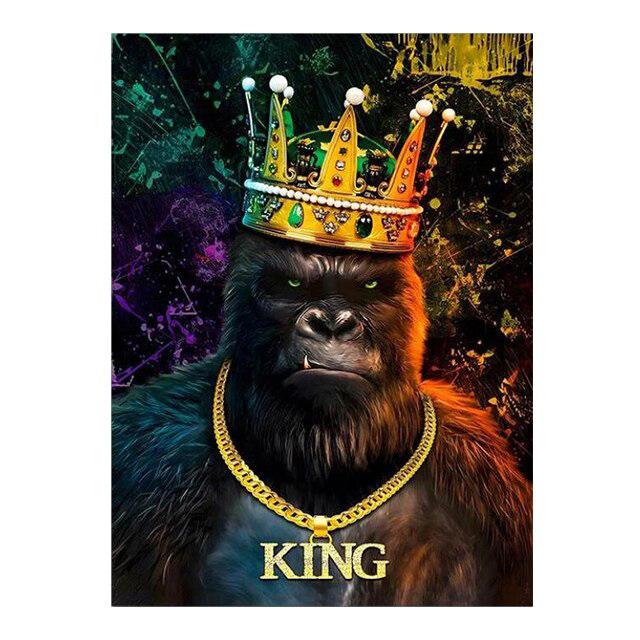 

Граффити Горилла с короной Плакат и печать Кинг-Конг Картина на холсте Орангутанг Животное Настенное искусство Гостиная Домашний декор Фрески 21x30cm No Framed