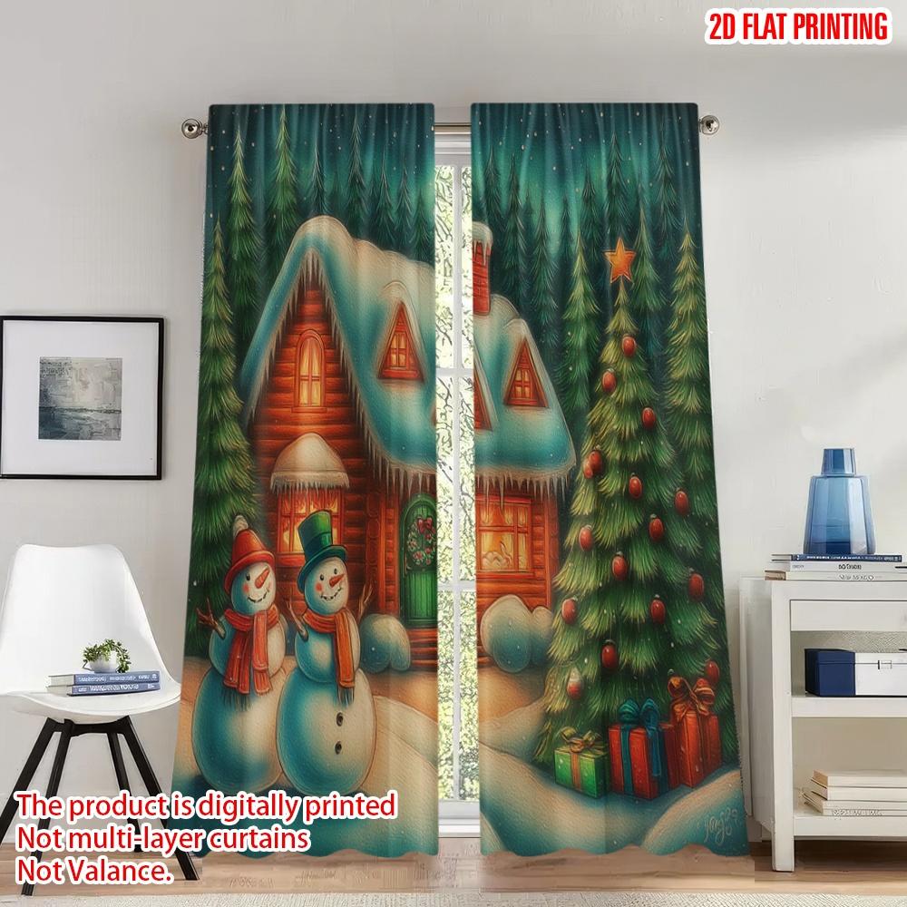 

2pcs 2D flat printing Christmas curtains Christmas Snowmen Festive House Digital Printed Polyester Drapes Party & Holiday Decor 100*130 Grommet Top 1pcs