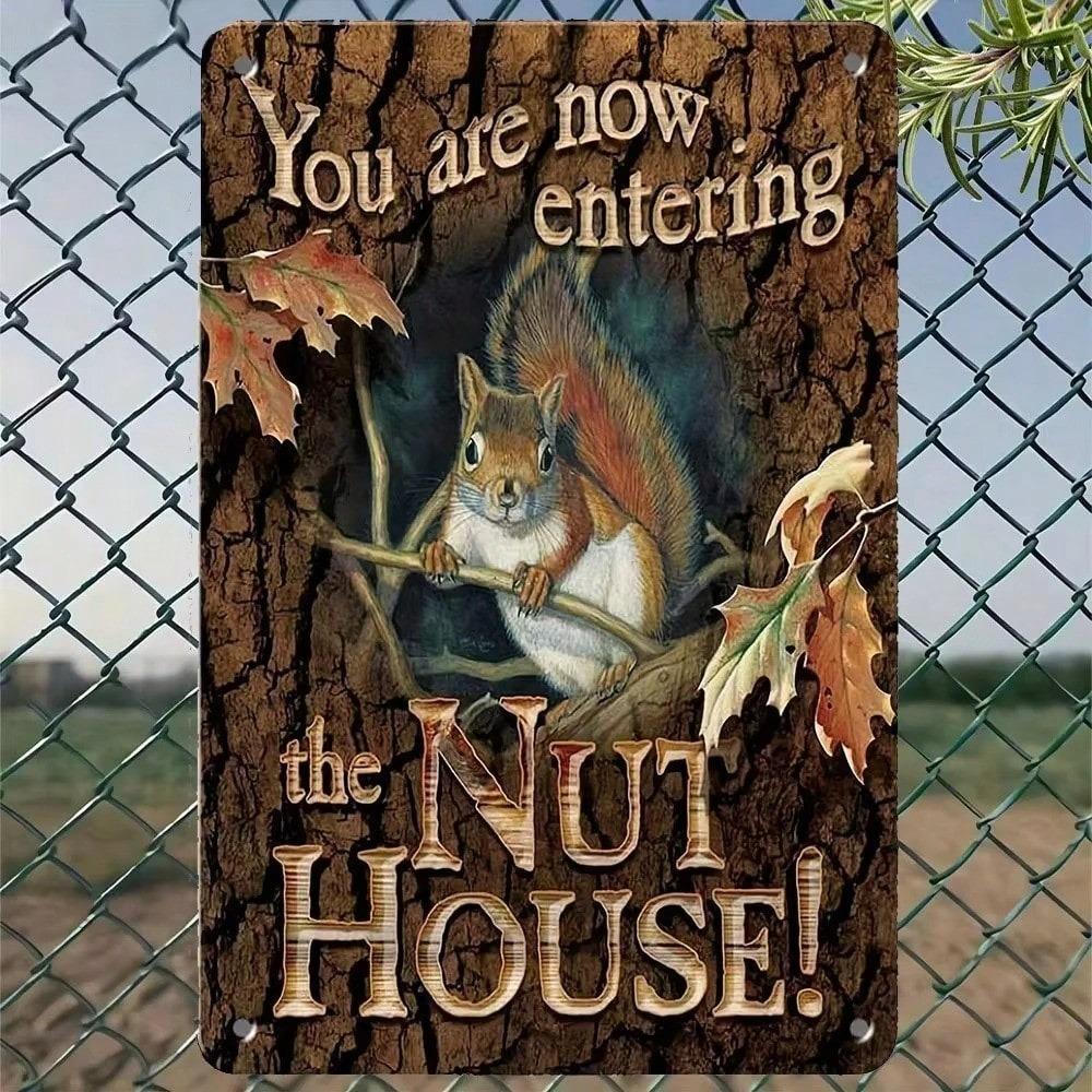 Vintage Tin Sign Squirrel Nut House Metal Art Wall Decor Home