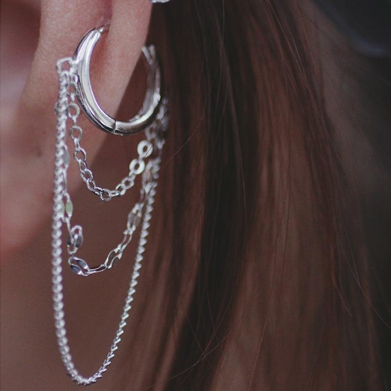 PONYKISS Tibetan Silver Chain Tassel Round Hoop Earrings for Women Classic Fashion Minimalist Geometric Accessories