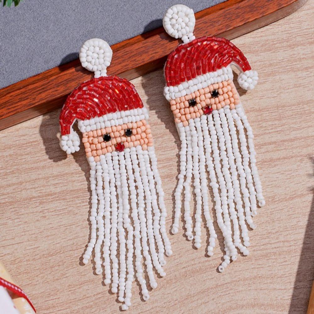 Santa Claus Merry Christmas Earrings Xmas Boots Ear Stud Handmade Beaded Ear Drop  New Year