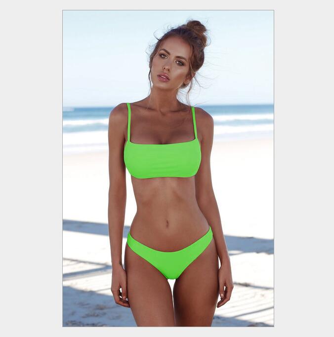 Women Solid Bikini Set Push-up Unpadded Bra Swimsuit Swimwear Triangle Bather Suit