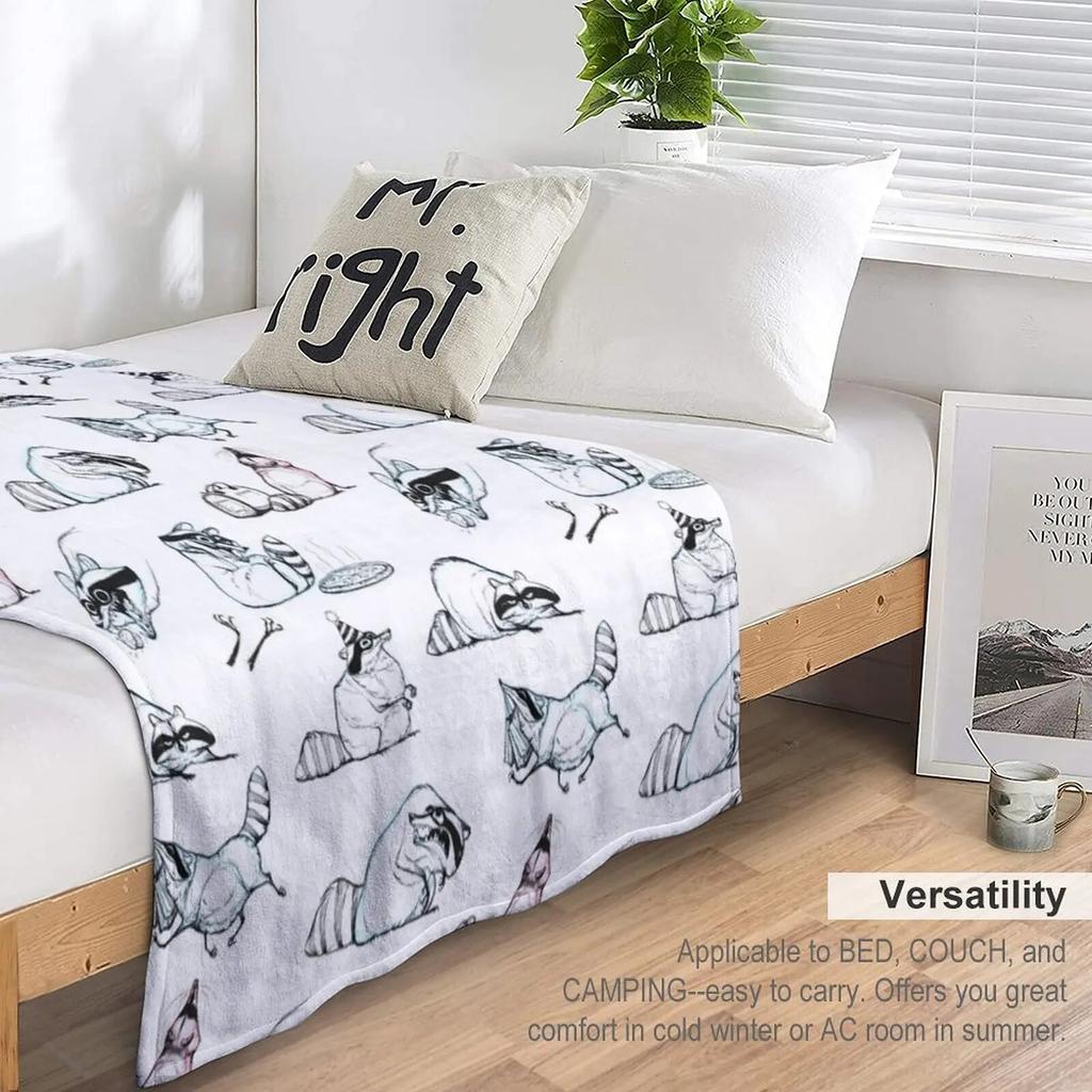 Waschbär-Comic-Muster-Überwurfdecke, riesige Sofadecke, pelzige Decken, Manga