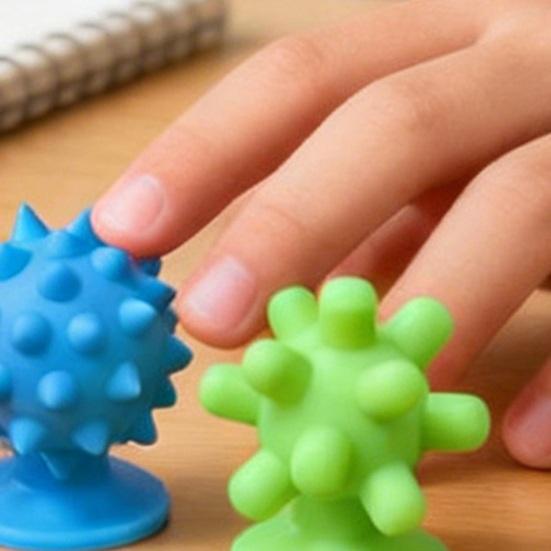 Silicone Sensory Ball with Suction Cup Base Anxiety Stress Relief Sensory Stone Portable Travel Mini Textured Worry Stone Fidget Toy