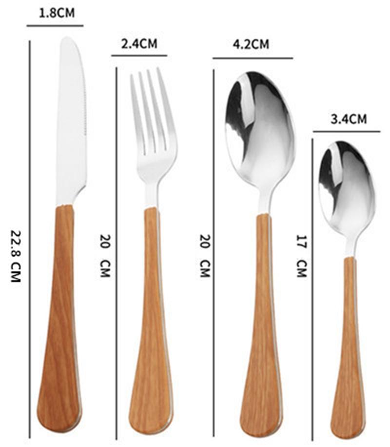 New Stainless Steel Cutlery Set with Imitation Wooden Handle Western Household Spoon Knife Fork Dinnerware Kitchen Tableware