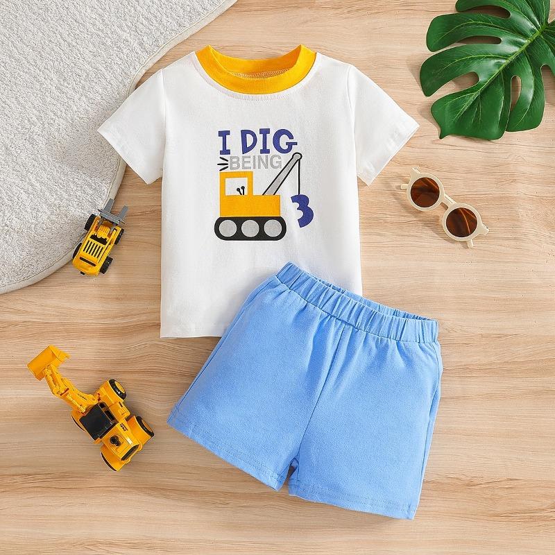 

Boys 3D Solid Color Graphic T-shirt & Shorts Black Short Sleeve Summer Fashion Casual Toddler 4 years+ Outdoor Loose Fit 100