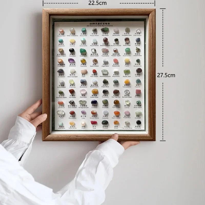 100 Kinds of Natural Ore Specimen Ornaments, with Glass Dust Cover, Decorative Paintings, Crystal Gems, Birthday Gifts