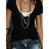 BITCED Women's Fashion Casual Solid Color Print Short Sleeve V Neck Blouses & Shirts