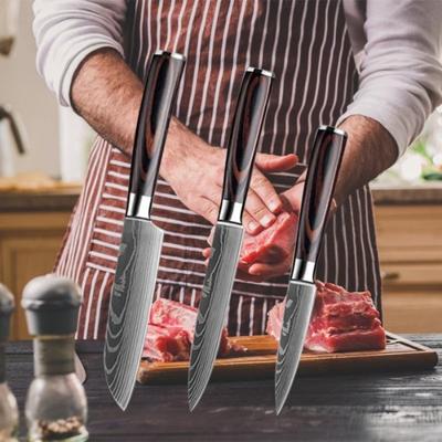 Küche Obst Messer Set 3 stücke Damaskus Stahl Muster Messer Sets Hackmesser Schäl Santoku Schneiden Allzweckmesser