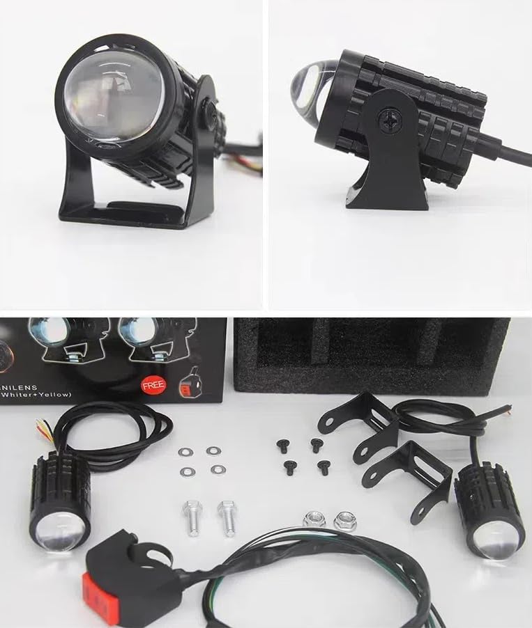 Motorcycle Fog Lamp, LED 2 Color Switching, White, Yellow, Auxiliary Light, Car Exterior Light,