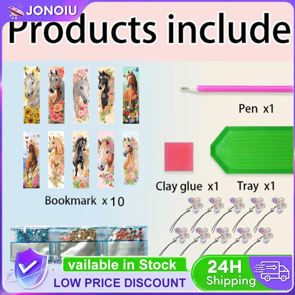 10Pcs Horse Themed DIY Diamond Painting Bookmark Irregular Shaped Diamonds Diamond Bookmark Art Projects for Reading Enthusiasts