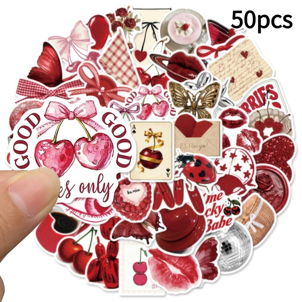 

50pcs Cherry Stickers for - Cute Cartoon Cherry, PVC Fruit Decals with Matte, Irregular Shapes for DIY Scrapbooking, Journals