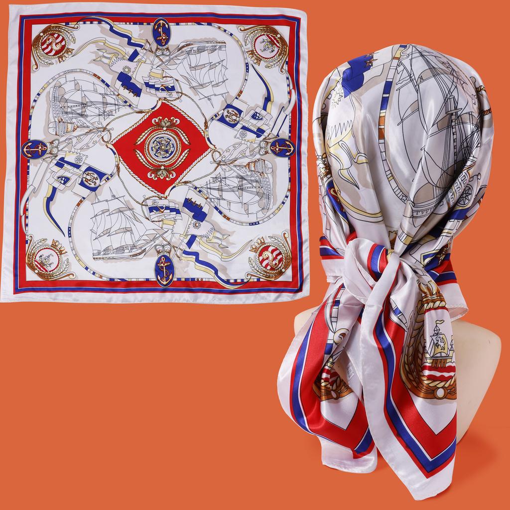 Women Custom  Scarf Printing Summer Square Satin Scarves Designer Square Silk Like Head Scarf for Hair Wrapping