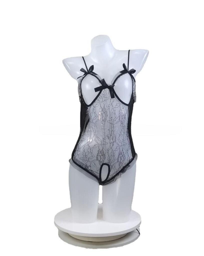 European & American Lace Mesh Camisole Bodysuit: Sexy Silver Thread Lingerie Set.