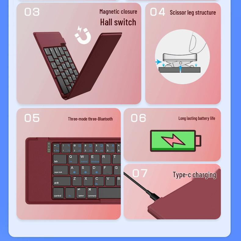 Mini Portable Bluetooth Folding Keyboard: Compatible with Tablet, Phone, Laptop