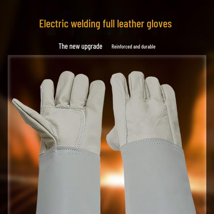 Long Cowhide Welding Gloves: Durable, Smooth, Wear, Oil & Water-Resistant, Fireproof, Spark-Resistant, Ideal for Shipyard Work