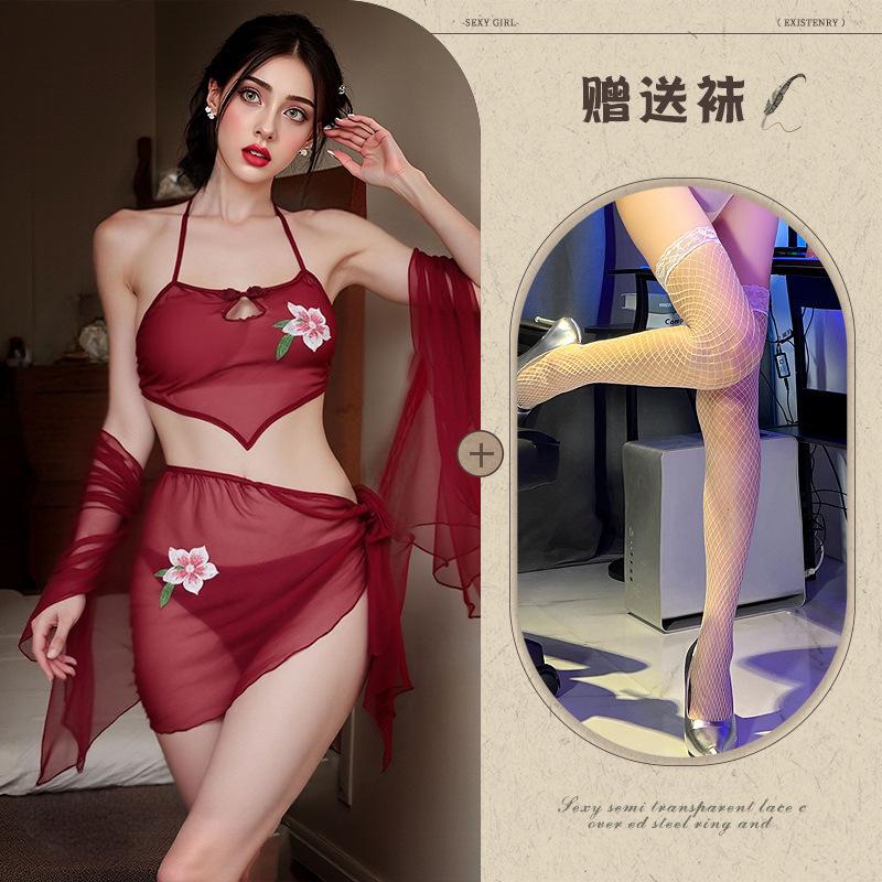 Sexy underwear new Guochao antique sexy perspective belly pocket summer pure passion light yarn Hanfu temptation suit
