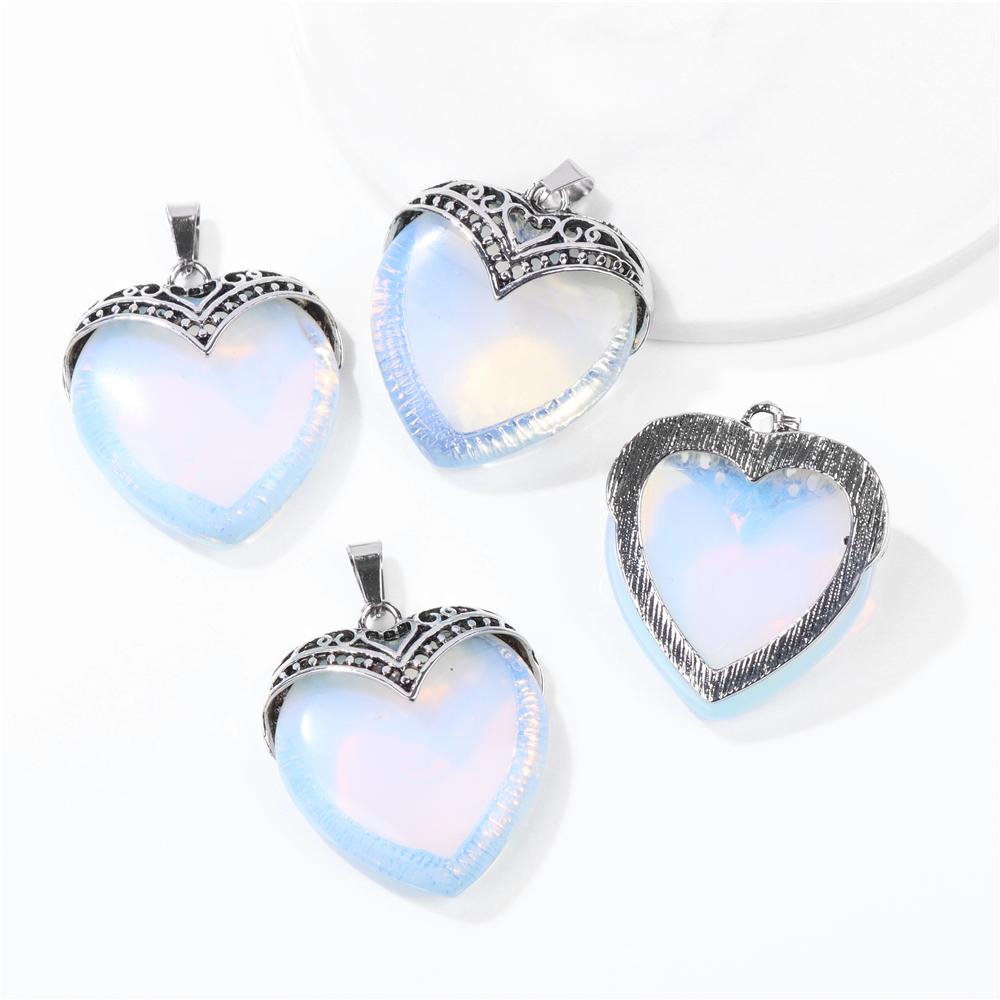 2pcs Natural Stone Heart Shape Necklace Pendant Healing Love Crystal Pendants Amethysts Charms Necklaces Jewelry Women 31*35MM