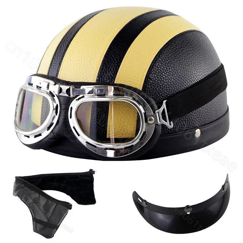 Motorcycle Leather Helmet Retro Personalized Summer Helmet Four Seasons Fashion Half Helmet Windproof Gift Mirror
