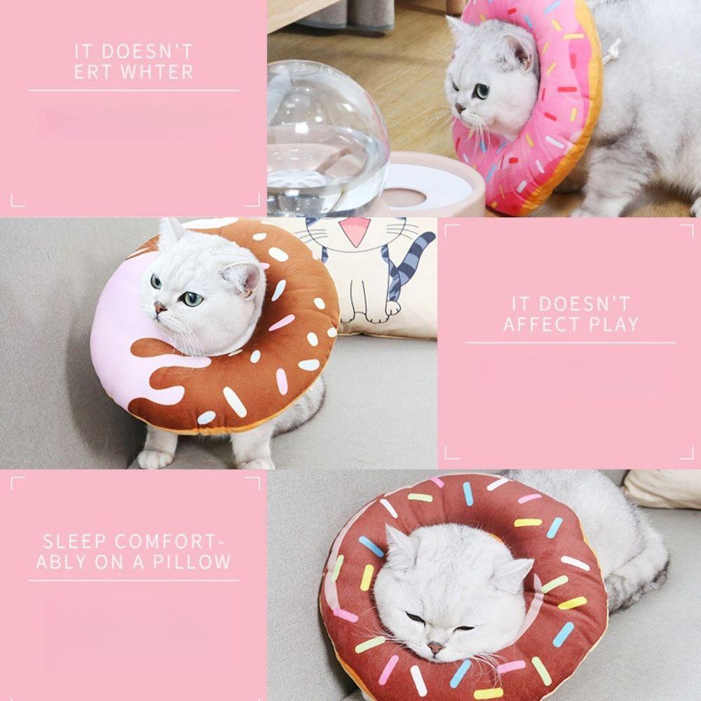 Adjustable Kitten Recovery Cones Cartoon Donut Neck Collars New Cat Cone Collar  Pet Supplies