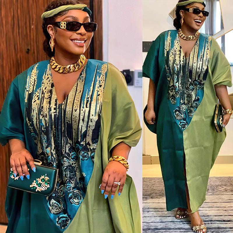 Plus Size African Ethnic Style Long Robe Dress with Headscarf