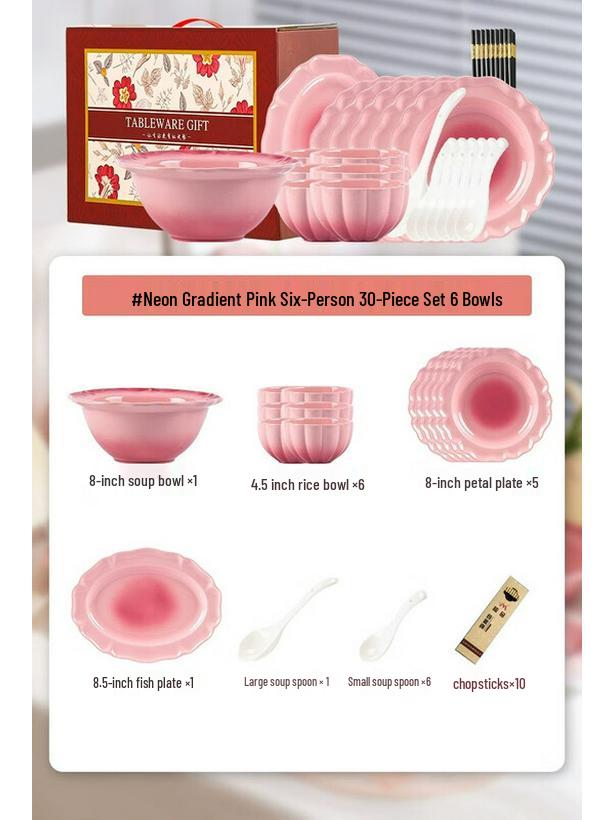 Kangmo Petal Ceramic Dinnerware Set - Gradient Pink