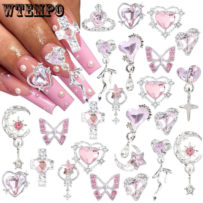 WTEMPO 24PCS Mixed Colorful Nail Charms Elegant Mini Nail Art Decorations Kit Arious Pattern Designs DIY Crafts Making Supplies Like Phone Cases Bags