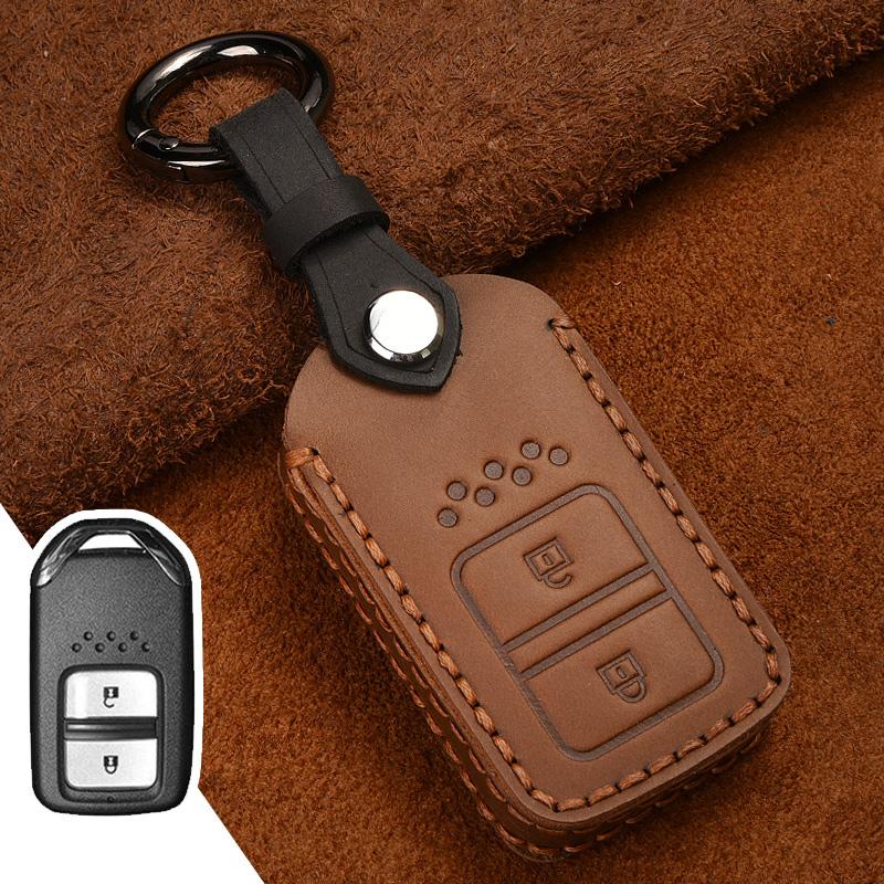 Leather Smart Remote Car Key Case Cover For Honda Vezel City Civic Jazz Brv Br-V Hrv Key Case 2Btn Car Accessories
