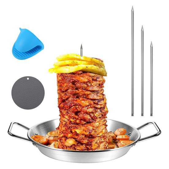 Spiedino Al Pastor Spiedo Verticale per Griglia Spiedo da 9 Pollici in Acciaio Inossidabile Supporto con 3 Spiedini Rimovibili Supporto Verticale per Spiedo Brasiliano Shawarma