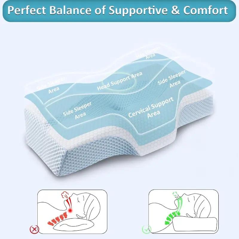 Ergonomic Memory Foam Neck & Cervical Support Pillow, Adjustable Ergonomic Contour Support Cervical Pillow Slow Rebound