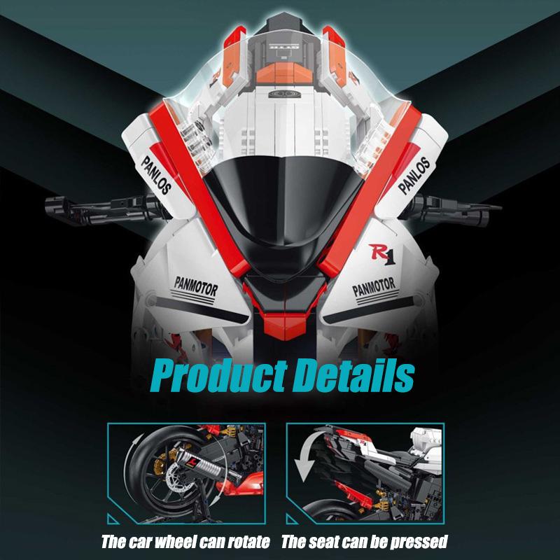 Technical Expert Racing Car Motorcycle Building Blocks Motorbike with Light Bricks Toys for Kids Gifts