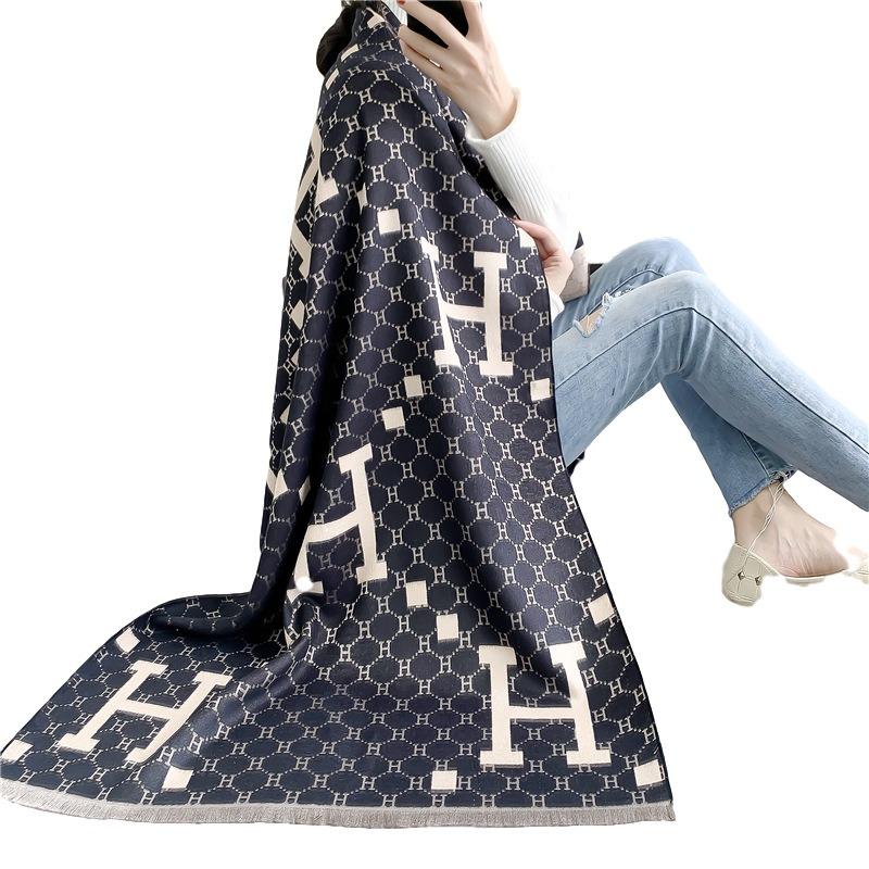 Autumn and winter new blue imitation cashmere scarf women, winter letter women's shawl thick warm one