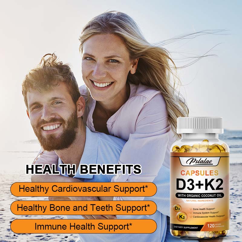 Vitamin D3 + K2 Kapseln, mit Bio-Kokosöl, - Unterstützung der Knochengesundheit, Unterstützung des Immunsystems, Unterstützung der Herz-Kreislauf-Gesundheit