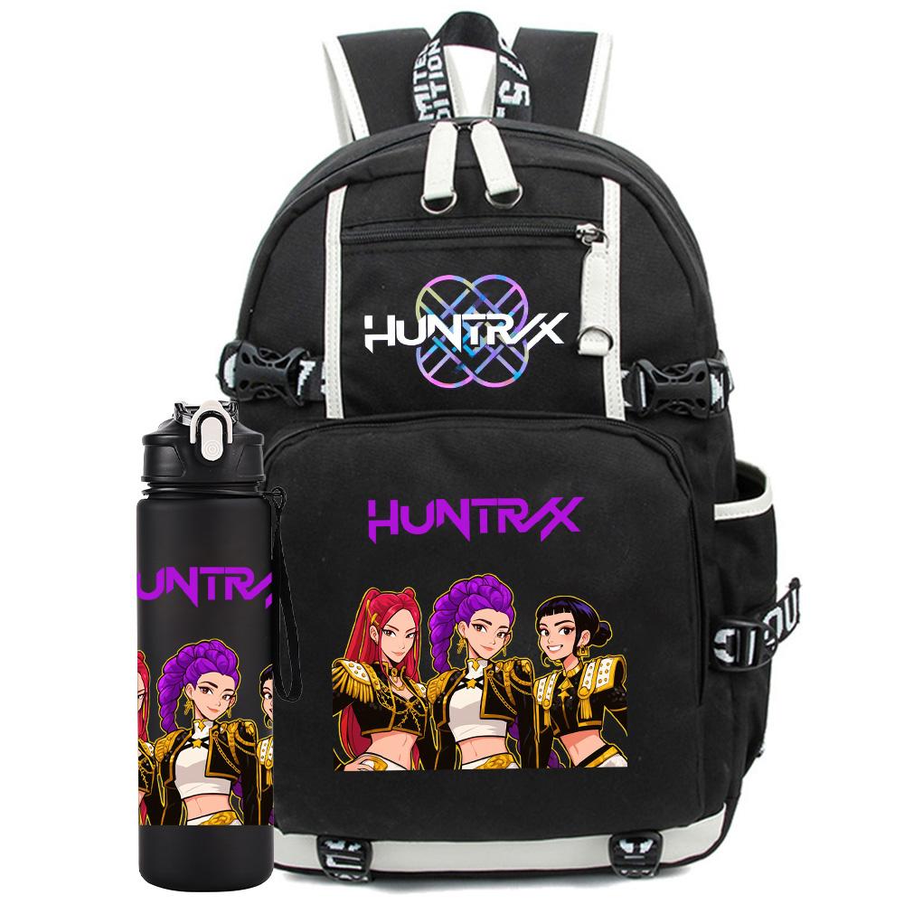 2 st/set K-Pop-tryckt ryggsäck med 750 ml vattenflaska för tonåring elev flicka pojke skolväska barnpresent stor kapacitet reseväska Mochila