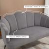 2-Seater Sofa in Velvet with Metal Legs and Shell-Shaped Backrest, 132x66x80cm, Grey