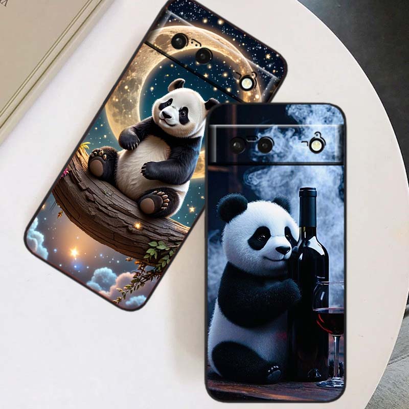Cartoon Anime Panda Cute Phone Case For Google Pixel 10 9a 9 8A 8 7 7A 6 6A Pro XL 2024 5G Black Soft TPU Silicone
