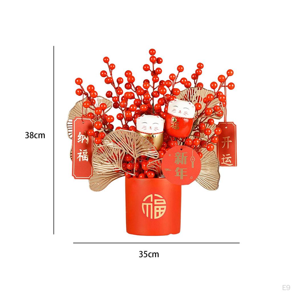 Artificial Floral Pot Chinese Collectible Party Decor Decorative Desk Ornament Decoration Year