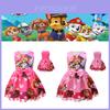Pink Rosered Paw Patrol Girls Bow Dress Short Sleeve Cosplay Costume Party Princess