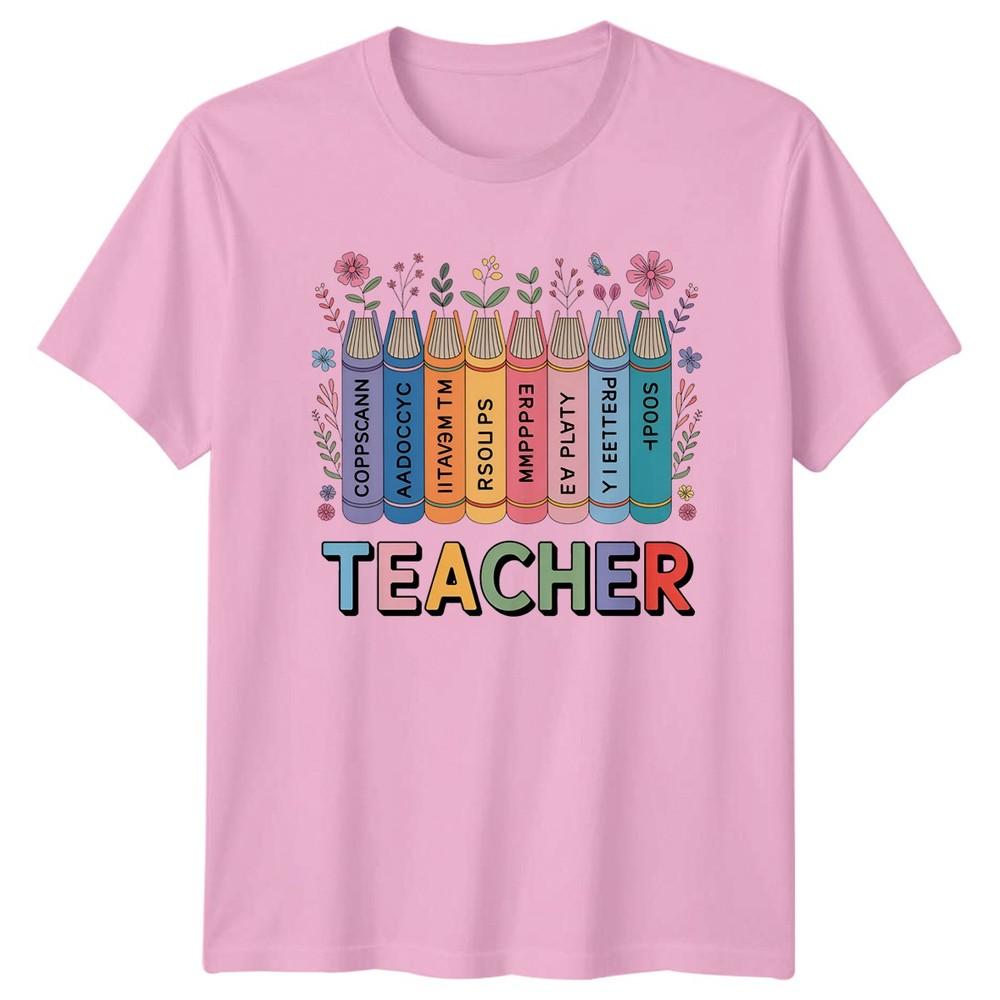 Teacher Books Floral Design Unisexs TShirt Education Teacher Gift For Her