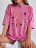Bunte blühende Blumen Aufdrucke Gewaschene T-Shirts Damen Baumwolle Kurzarm Tops Hip Hop Rundhals Oversized T-Shirt Sommerkleidung