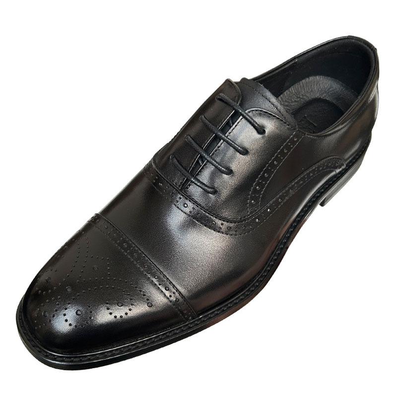 Three Joint Brock Leather Shoes Men'S Business Dress Leather Breathable Suit Groom Wedding Shoes Men'S Leather Shoes Wooden Heel