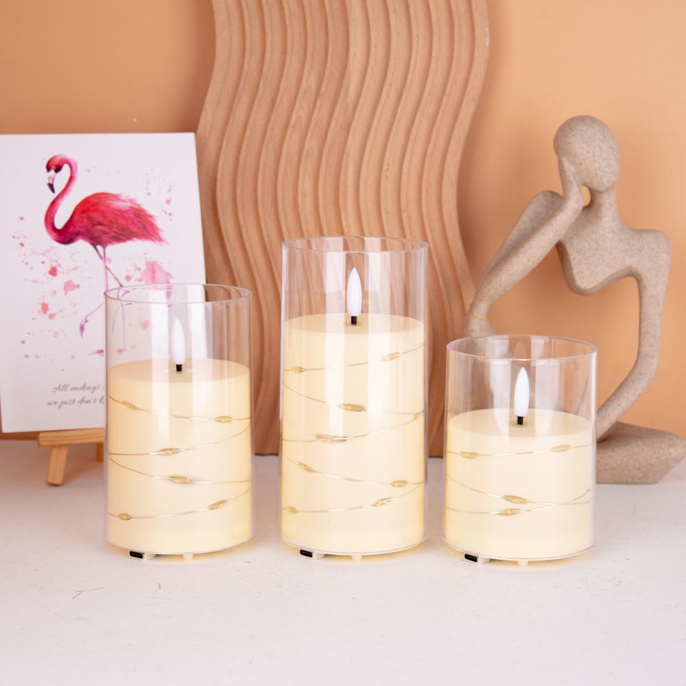 Glass-Covered LED Flameless Candles with Fairy Lights