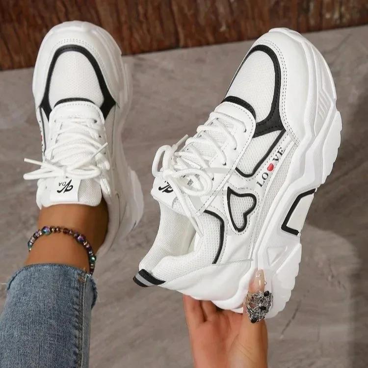 

Любовь Сердце Папины Кроссовки Женские Весна Новые Толстая Подошва Платформа Повседневные На Шнуровке Спортивная Обувь Резиновая Подошва Кроссовки 38