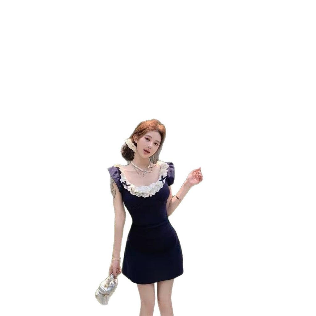 2026 Summer New French Splicing Spice Girl Small Flying Sleeve Lace Lace Dress Nothing Pure Desire A Word Skirt