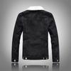 Men's Plus Size Black Denim Jacket with Thick Lambswool Lining