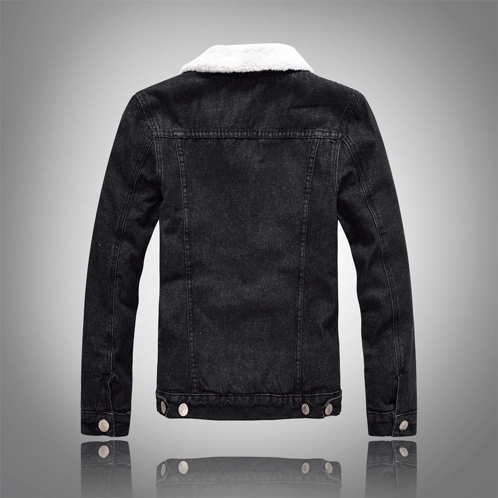 Men's Plus Size Black Denim Jacket with Thick Lambswool Lining