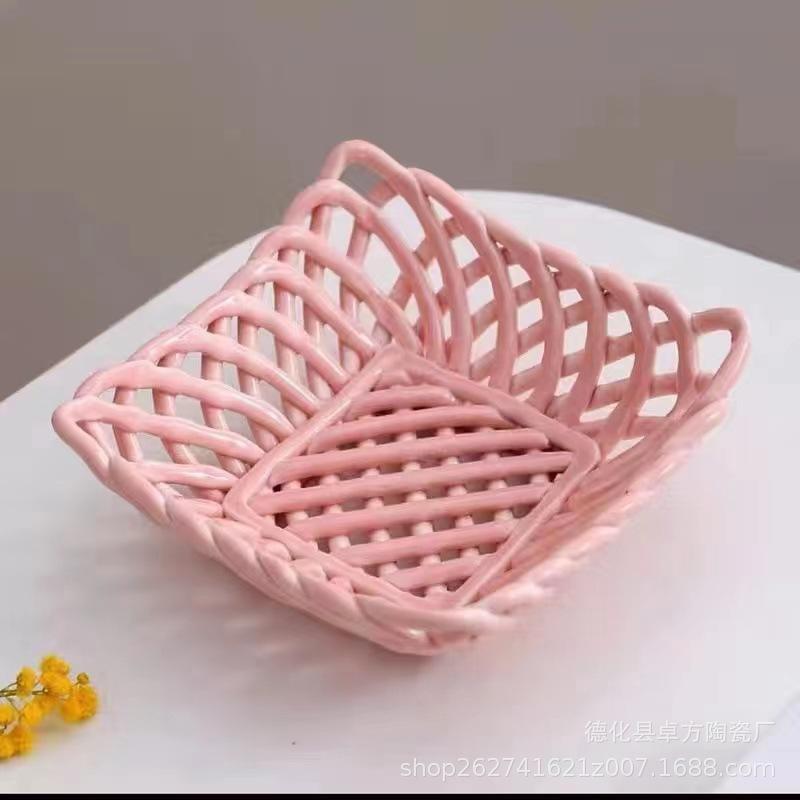 Handgewebter Keramik-Obstteller, Abtropfkorb, Süßigkeitenteller, Snackteller, Aufbewahrungskorb, Ablage, Brotbackform, Dessertschale