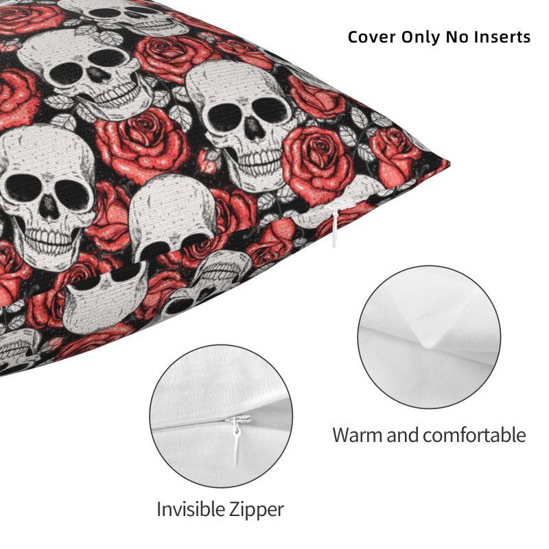 Custom Roses Flower Death Skull Pattern Cushion Cover 40*40 cm Soft Gothic Skeleton Throw Pillow Case Home Decor Sofa Pillowslip