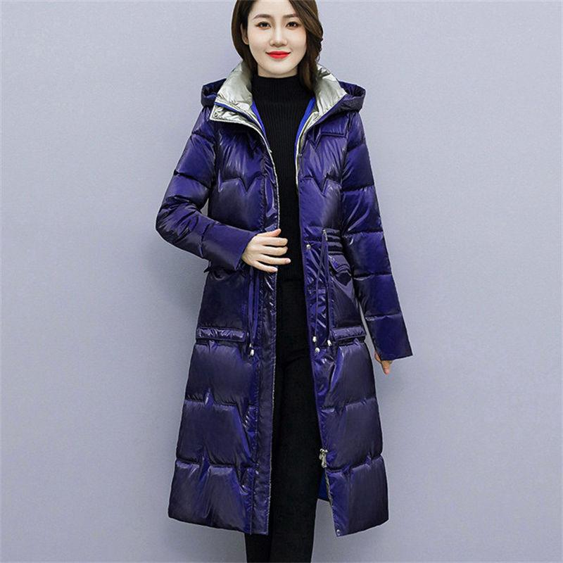 New Winter Jacket Cold Warm Outerwear Womens Long No Wash Glossy Down Cotton Jackets Casual Hooded Parka Overcoat Windproof Coat